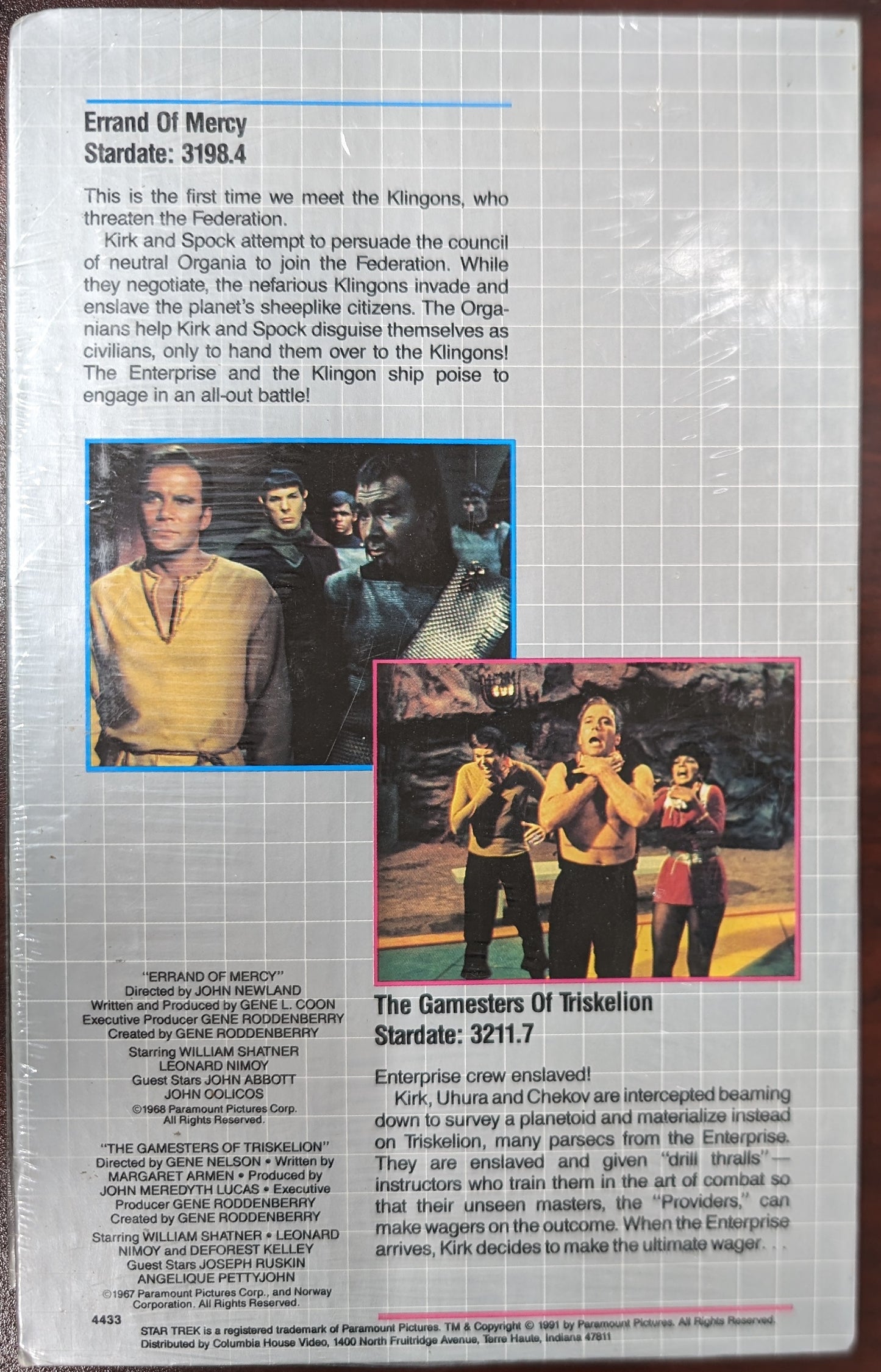 1991 Columbia House Star Trek VHS Errand of Mercy / Gamesters of Triskelion