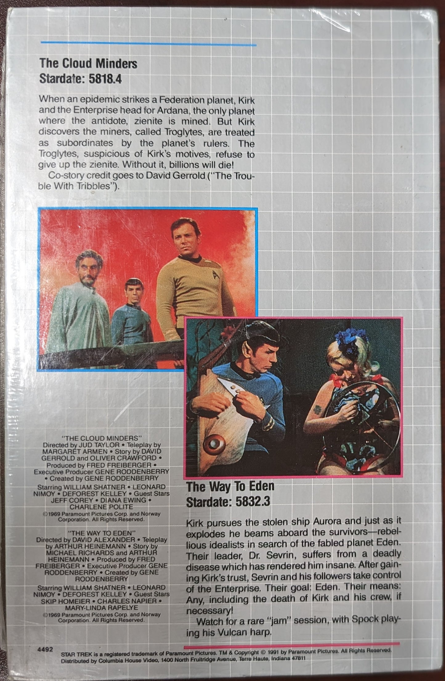 1991 Columbia House Star Trek VHS The Cloud Minders / The Way to Eden