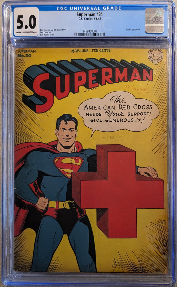 Superman (1st Series) #34 Graded CGC 5.0 1945 Red Cross