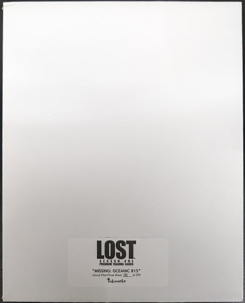 Inkworks 2005 Lost Season 1 Missing Oceanic 815 Uncut Mini-Press Sheet #111 of 299