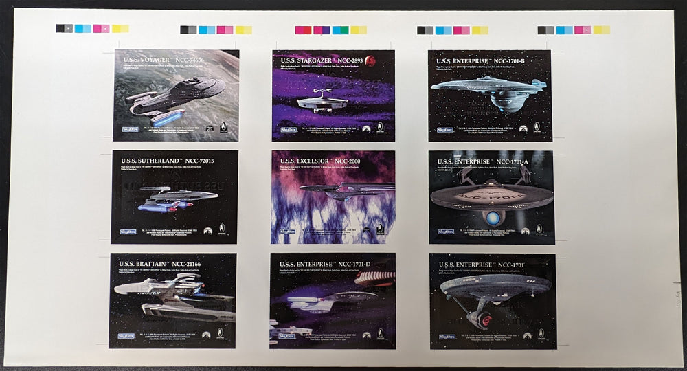 1995 Skybox 30 Years of Star Trek Phase One Ship Registry Plaques Uncut Sheet