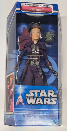 2002 Star Wars Attack of the Clones Zam Wesell Bounty Hunter 12" Action Figure