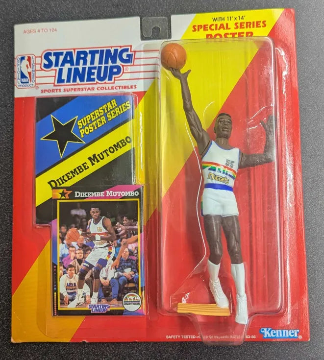 Starting Lineup 1992 Edition Dikembe Mutombo Denver Nuggets Toy Figure w/ Special Series Poster