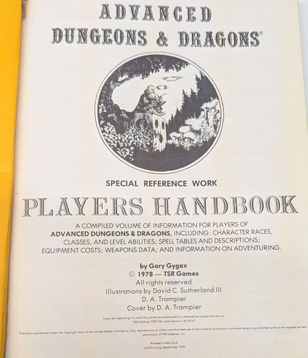 TSR Advanced Dungeons & Dragons Players Handbook (2nd Printing)