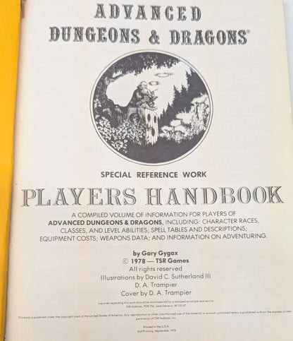 TSR Advanced Dungeons & Dragons Players Handbook (2nd Printing)