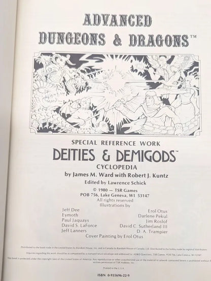 TSR Advanced Dungeons & Dragons Deities & Demigods Cyclopedia (First Printing)