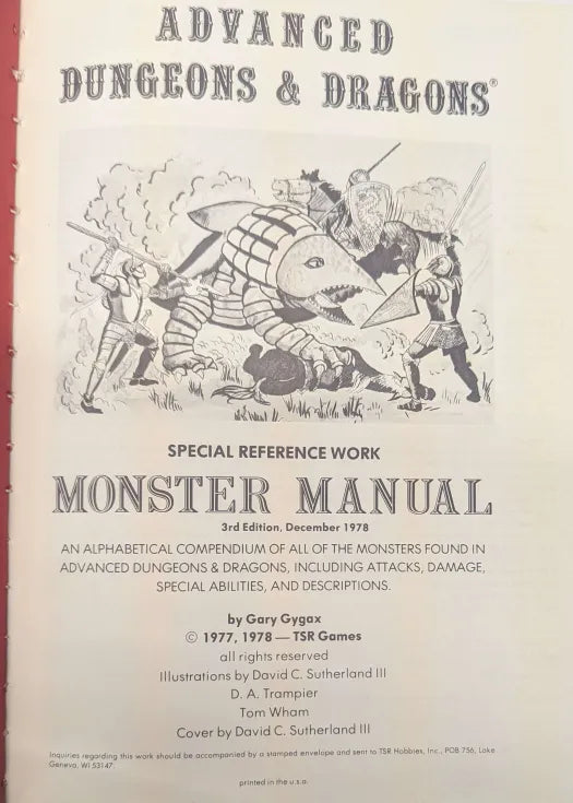 TSR Advanced Dungeons & Dragons Monster Manual (Third Edition Printing)