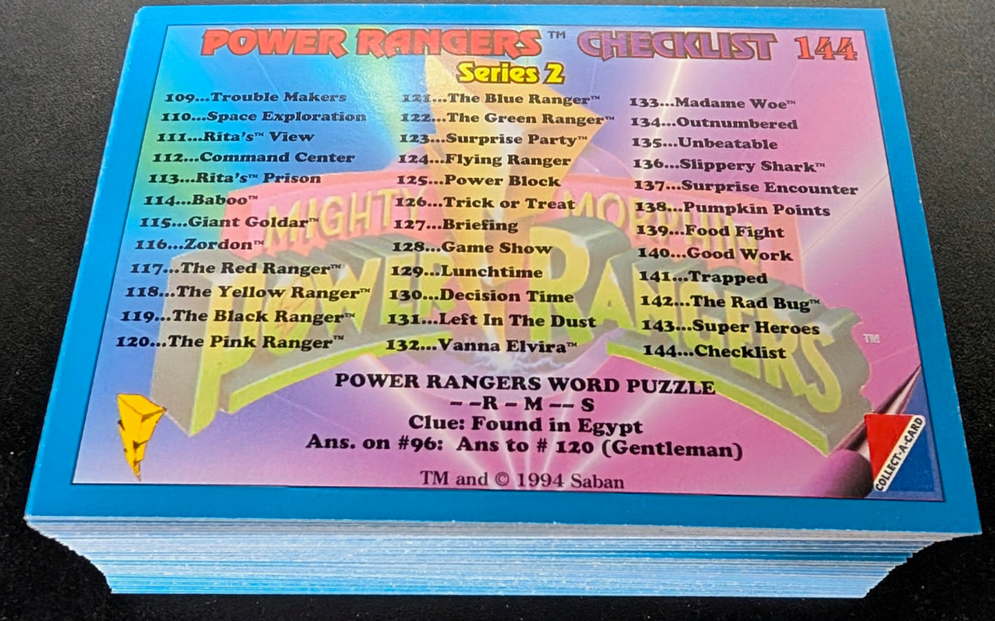 1994 Collect-a-Card Power Rangers Series 2 (Pink Retail) 72 Card Set