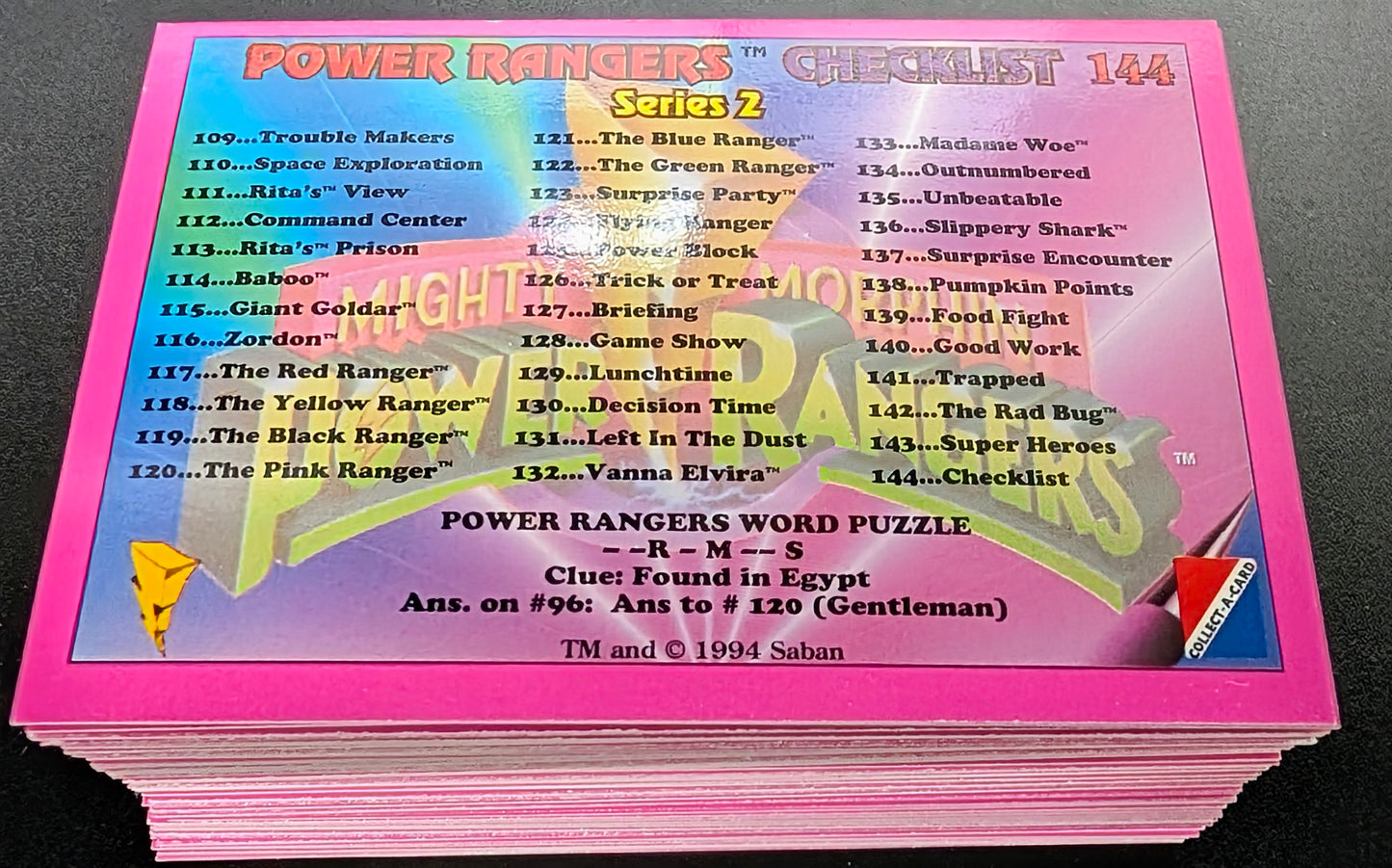 1994 Collect-a-Card Power Rangers Series 2 (Yellow Hobby) 72 Card Set