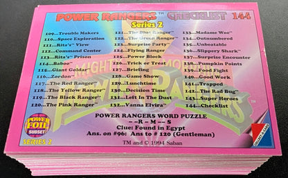 1994 Collect-a-Card Power Rangers Series 2 Power Foil (Yellow Hobby) Parallel 72 Card Set