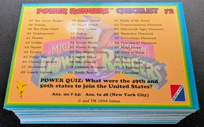 1994 Collect-a-Card Power Rangers Series 1 Complete 72 Card Set