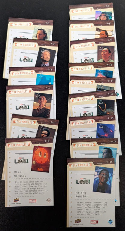 2023 Upper Deck Marvel Loki TVA Profiles 15 Card Chase Set P-1 to P-15
