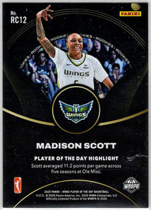 2025 Panini WNBA Player of the Day Orange Parallel Card RC12 Madison Scott /199