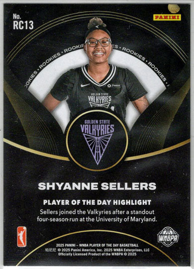 2025 Panini WNBA Player of the Day Orange Parallel Card RC13 Shyanne Sellers/199