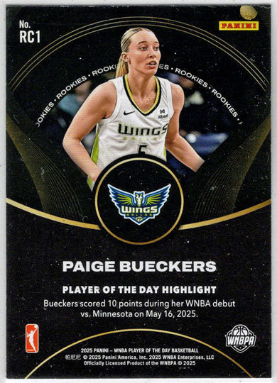 2025 Panini WNBA Player of the Day Orange Parallel Card RC1 Paige Bueckers /199