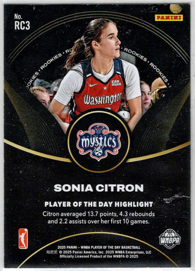 2025 Panini WNBA Player of the Day Rookie Card RC3 Sonia Citron