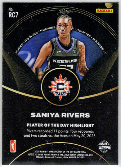 2025 Panini WNBA Player of the Day Rookie Card RC7 Saniya Rivers