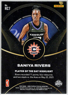 2025 Panini WNBA Player of the Day Rookie Card RC7 Saniya Rivers