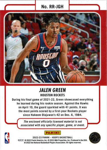 Panini Hoops Basketball 2022-23 Rookie Remembrance Jersey Card RR-JGH Jalen Green