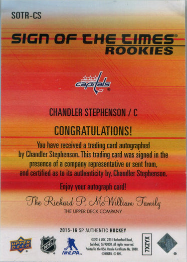 Upper Deck SP Auth. Hockey 2015-16 Sign Of Times Auto Card SOTR-CS C. Stephenson