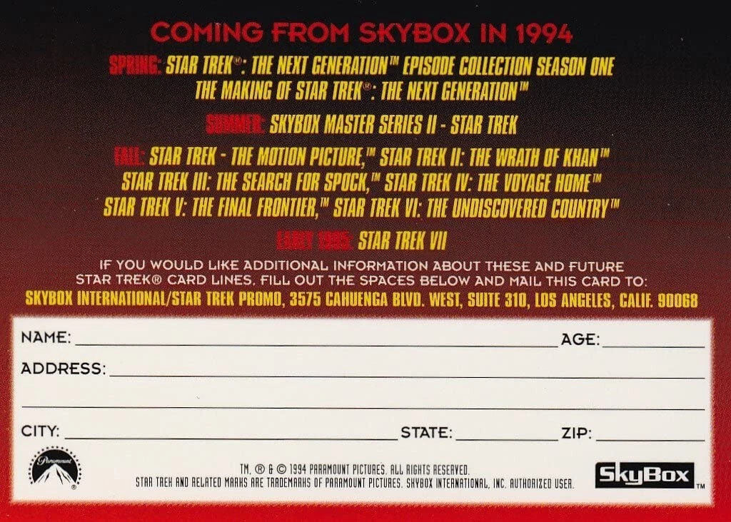 Skybox 1994 Star Trek: TNG Season 1 The Future Arrives in 1994 Promo Card