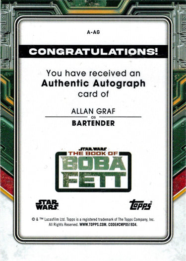 Topps 2022 Star Wars Boba Fett Autograph Card A-AG Allan Graf