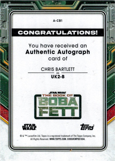 Topps 2022 Star Wars Boba Fett Red Parallel Auto Card A-CB1 Chris Bartlett 94/99