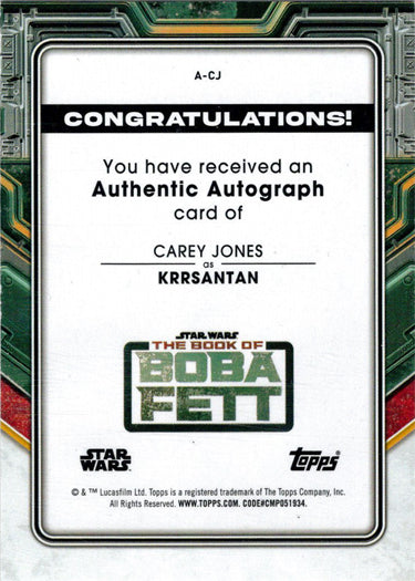 Topps 2022 Star Wars Boba Fett Autograph Card A-CJ Carey Jones