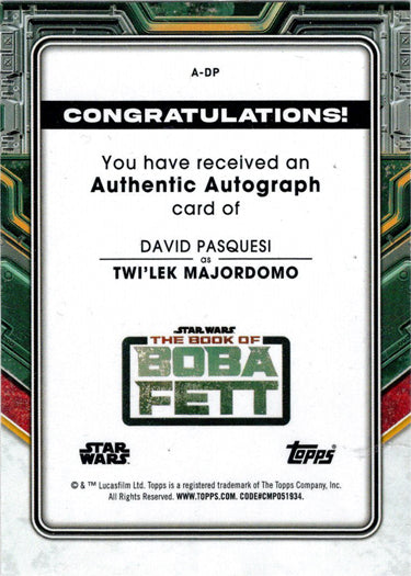 Topps 2022 Star Wars Boba Fett Autograph Card A-DP David Pasquesi