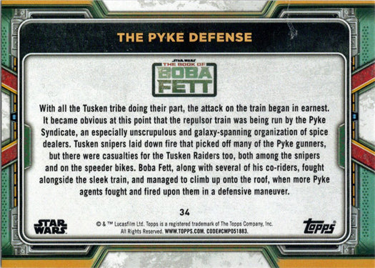 Topps 2022 Star Wars Boba Fett Purple Parallel Card 34 "The Pyke Defense"