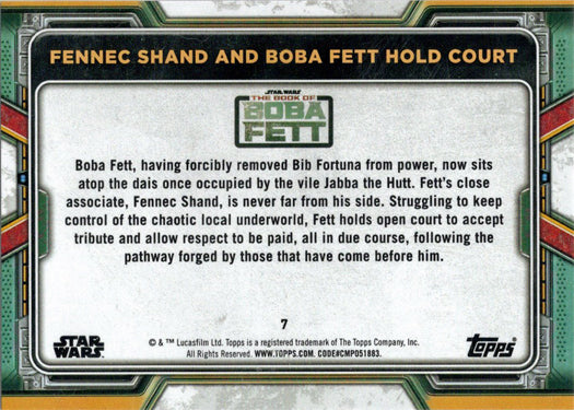 Topps 2022 Star Wars Boba Fett Purple Parallel Card 7 "Fennec Shand and Boba..."