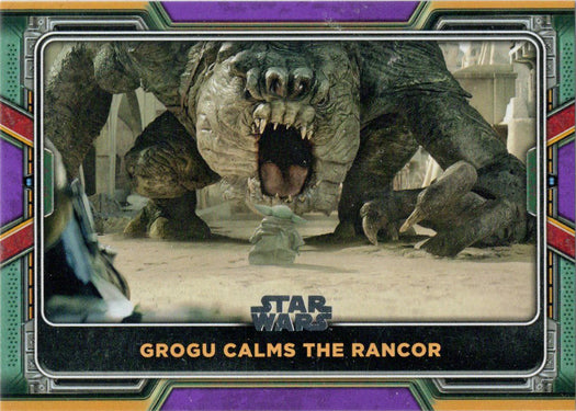 Topps 2022 Star Wars Boba Fett Purple Parallel Card 96 "Grogu Calms The Rancor"