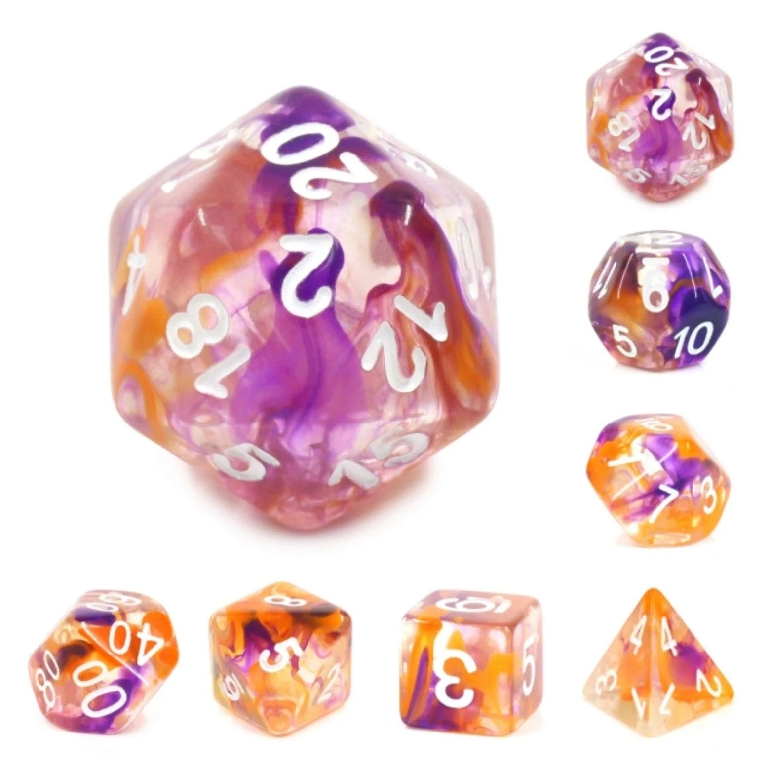 Purple & Orange Swirl RPG Dice Set