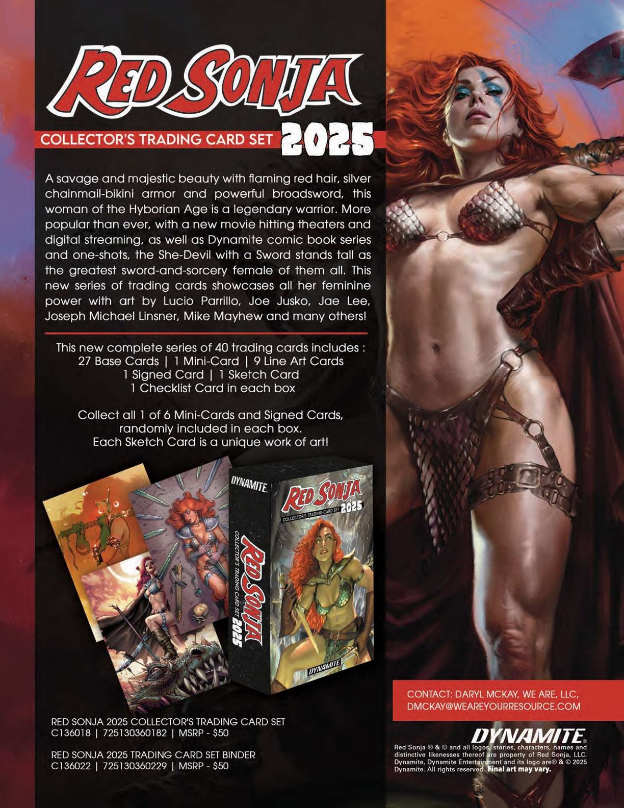 Dynamite Red Sonja 2025 Exclusive Trading Card Set with Sketch & Auto