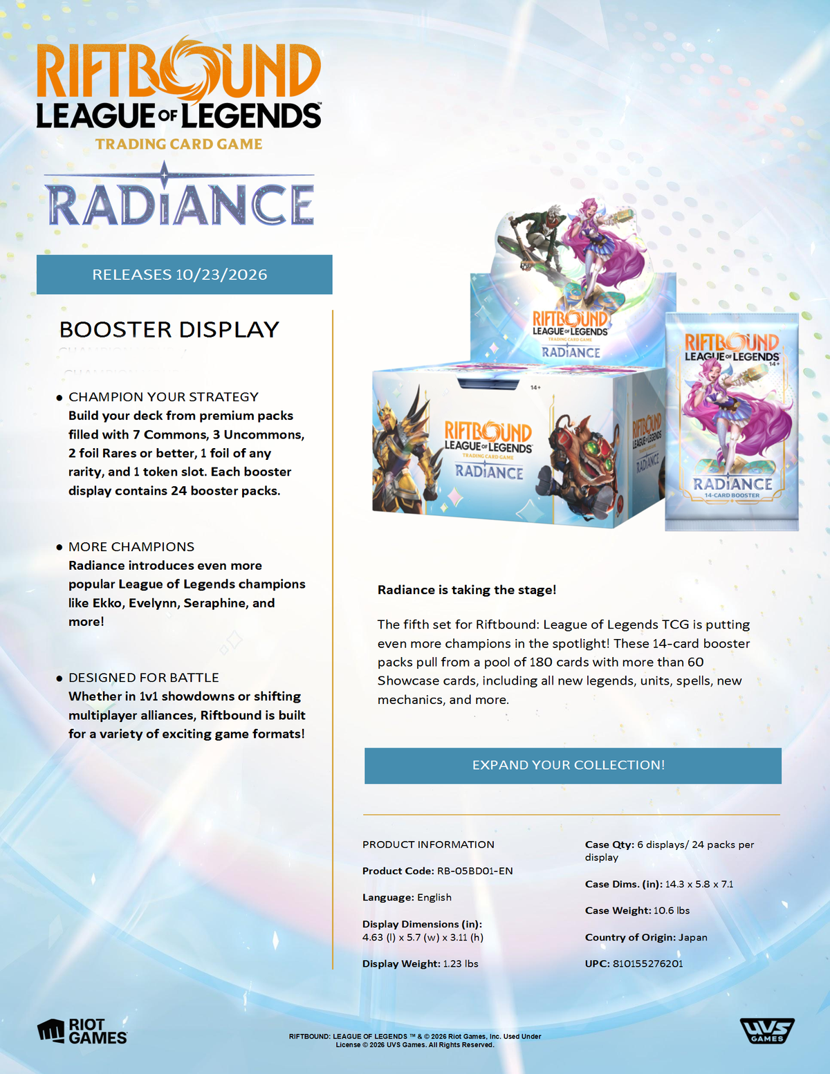 2026 Riftbound: League of Legends Radiance Booster Display Box