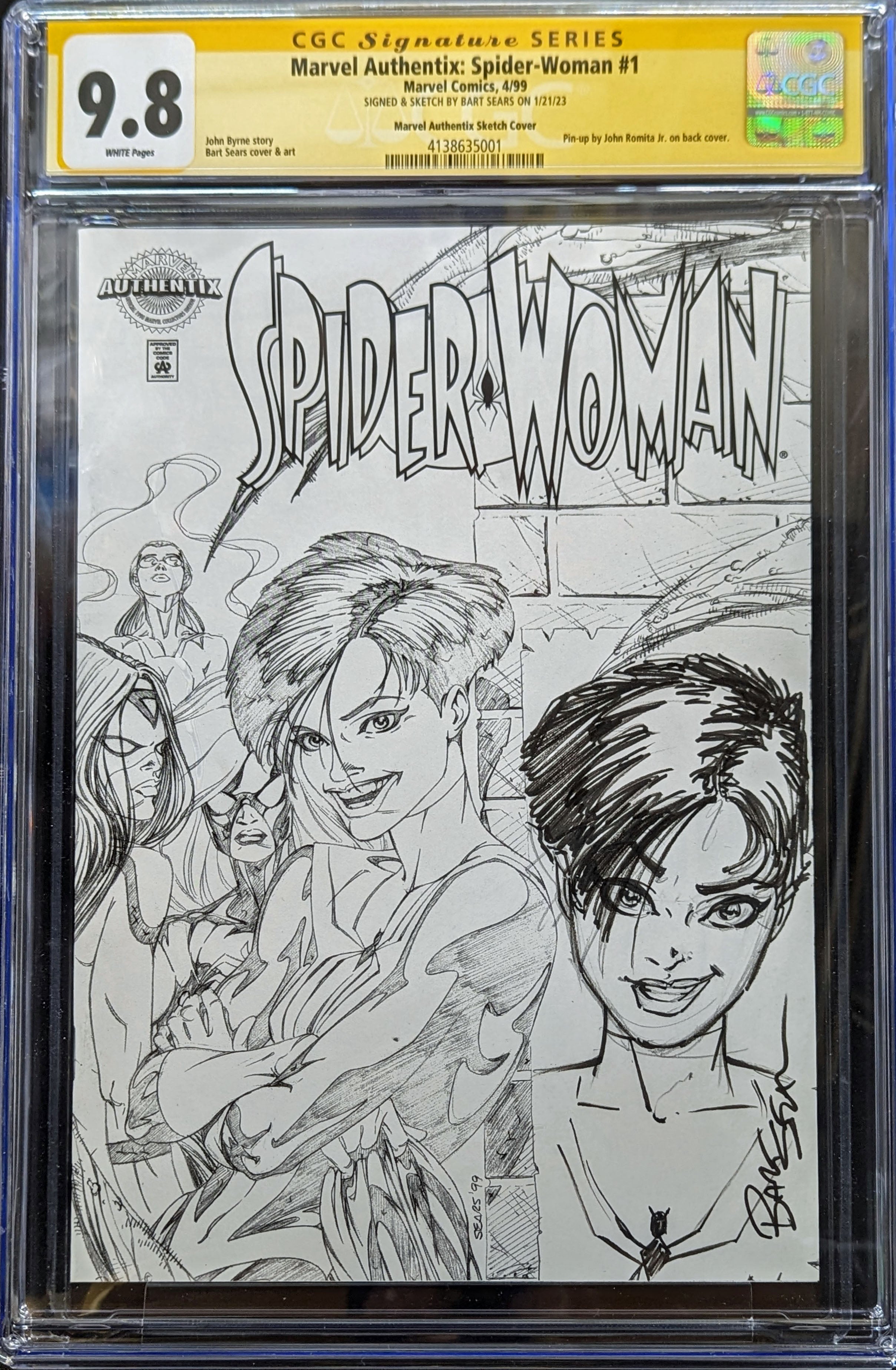 Marvel Authentix Spider-Woman #1 (1999) CGC 9.8 Signed & Sketch by Bart Sears