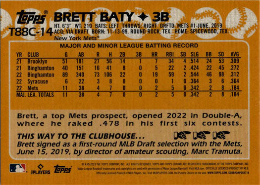 Topps Series One Baseball 2023 Chrome Silver Card T88C-14 Brett Baty