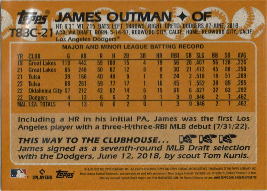 Topps Series One Baseball 2023 Chrome Silver Card T88C-21 James Outman
