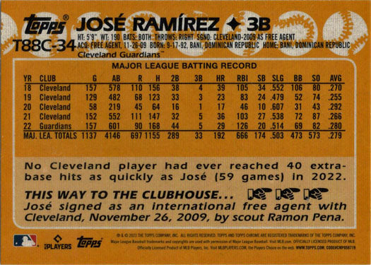 Topps Series One Baseball 2023 Chrome Silver Card T88C-34 Jose Ramirez