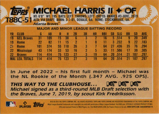 Topps Series One Baseball 2023 Chrome Silver Card T88C-51 Michael Harris II