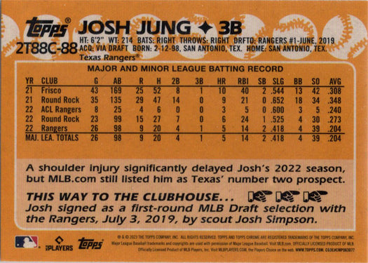 Topps Series Two Baseball 2023 Chrome Silver Card 2T88C-88 Josh Jung
