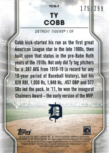 Topps Of The Class Baseball 2020 Greats Foil Card TCG-7 Ty Cobb 175/299