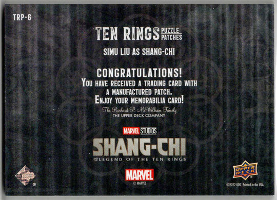 2023 Upper Deck Marvel Shang-Chi Ten Rings Puzzle Patch Card TRP-6 Simu Liu