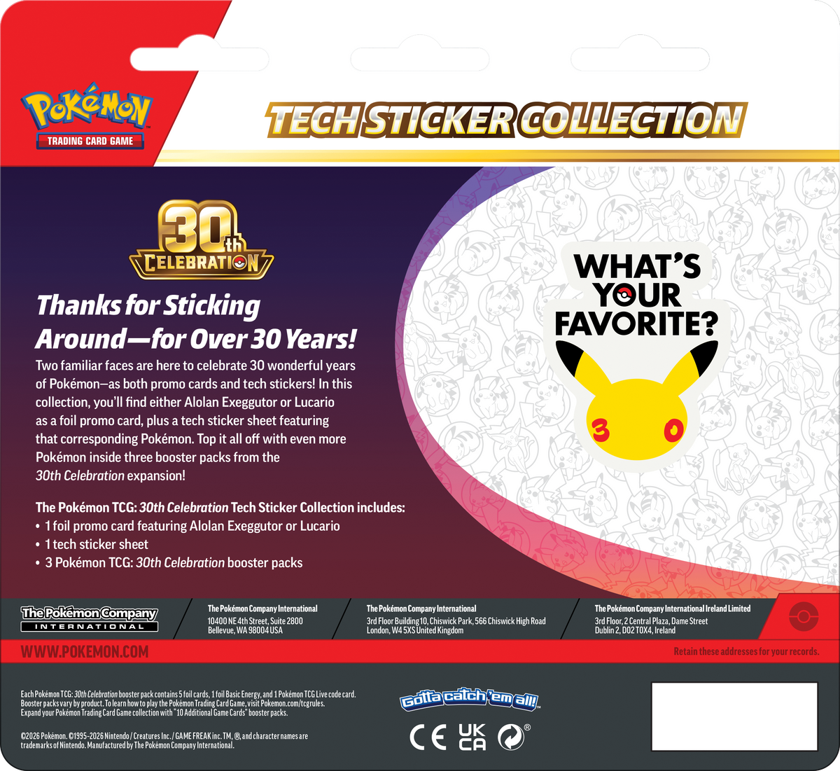 Pokemon Mega Evolution ME30: 30th Celebration Tech Sticker Collection [Lucario]