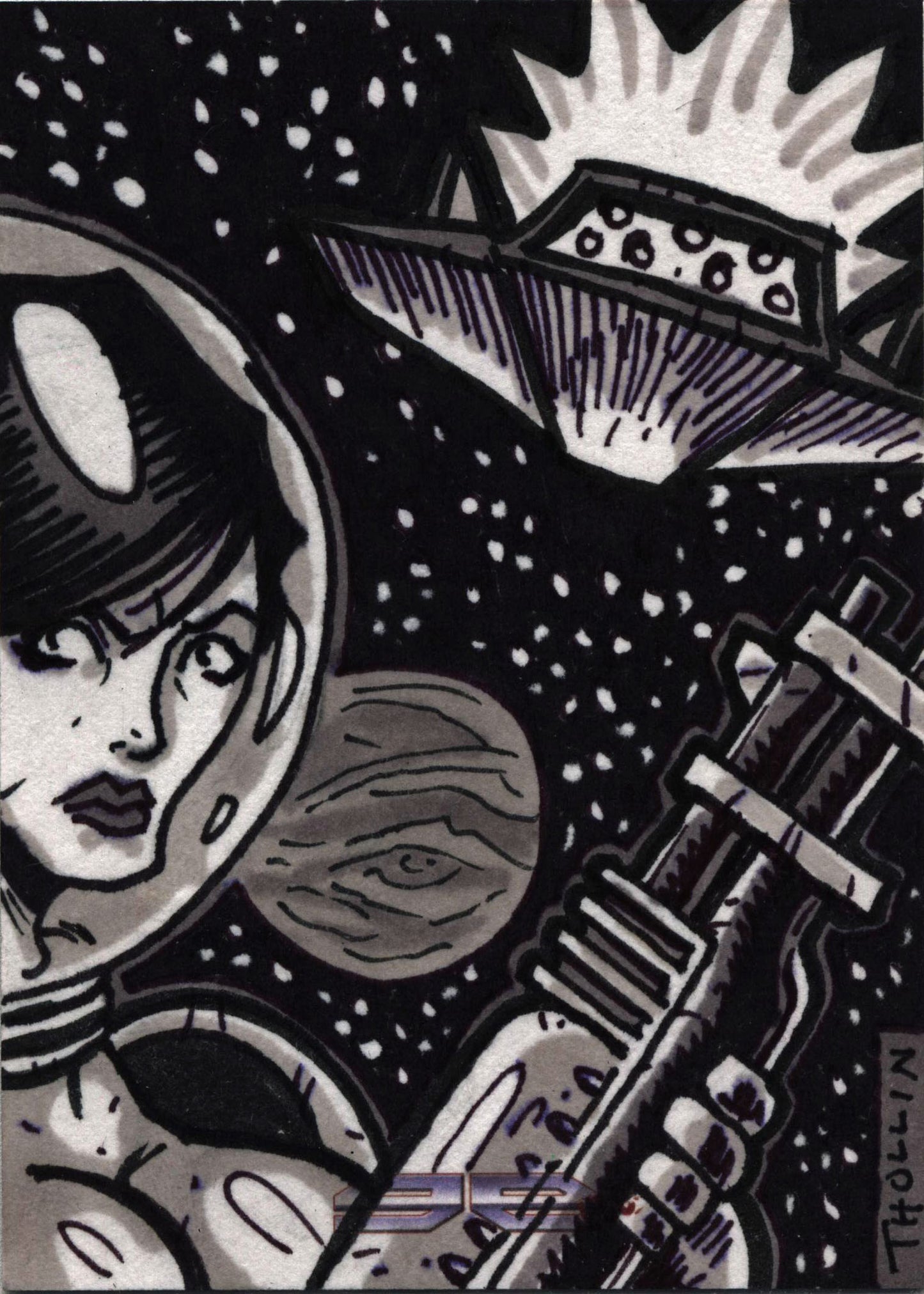 2011 5finity Galaxgals Eradication Daniel Thollin Rare Artist Sketch Card