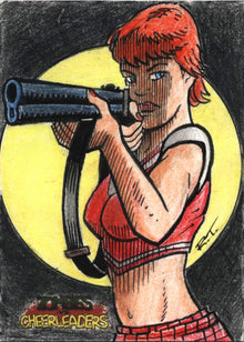 Zombies vs Cheerleaders Comic Book Sketch Card by Robin Thompson