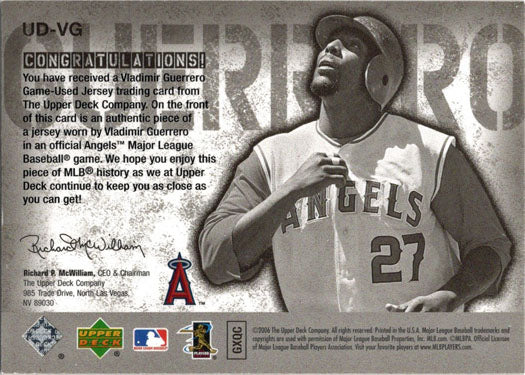 Upper Deck Baseball 2006 UD Game Materials Card UD-VG Vladimir Guerrero