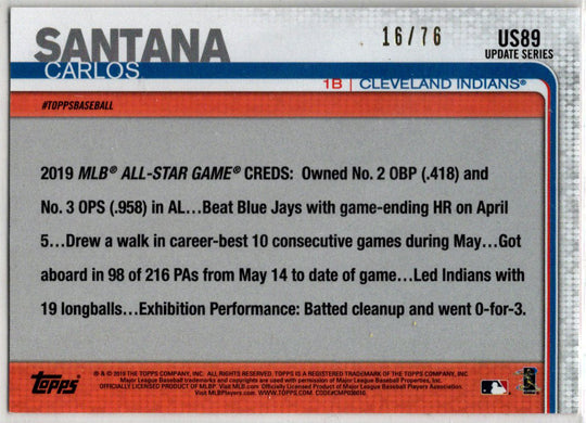 Topps Update Baseball 2019 Independence Day Parallel Card US89 C. Santana 16/76