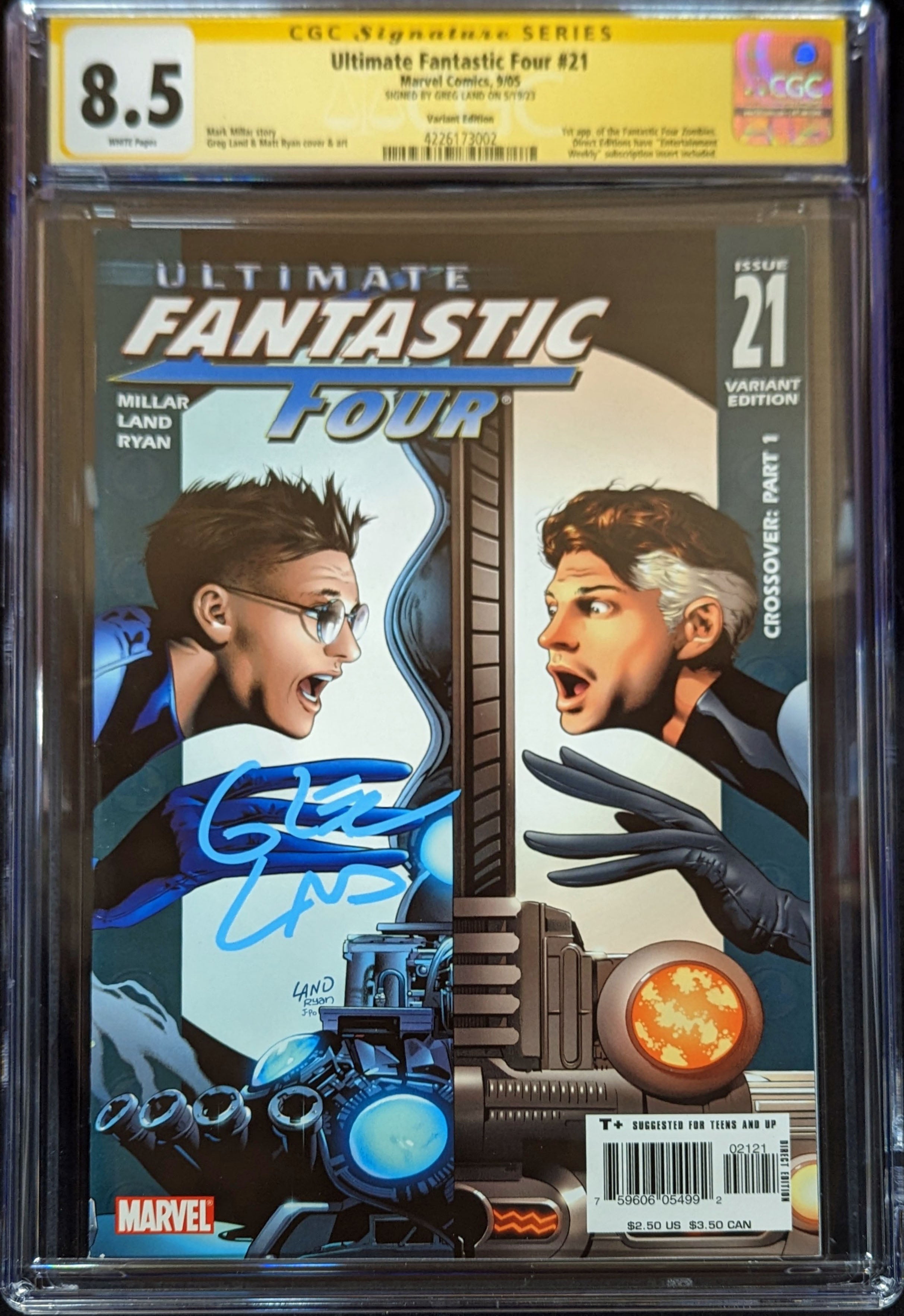 ULTIMATE FANTASTIC FOUR VAR ED #21 CGC 8.5 Signed by Greg Land 1st Marvel Zombies