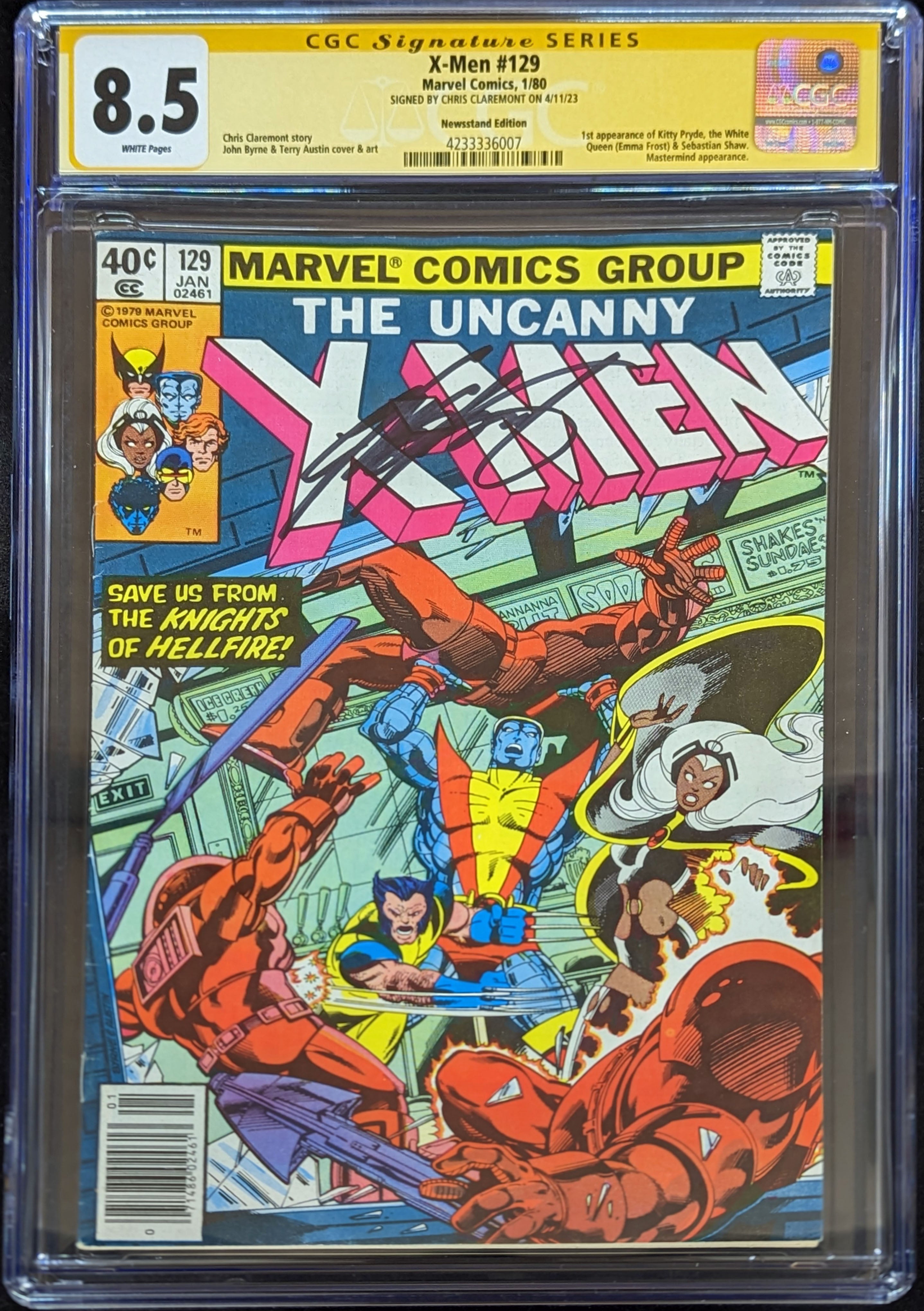 Uncanny X-Men #129 CGC 8.5 Signed by Chris Claremont 1st Emma Frost & Kitty Pryde